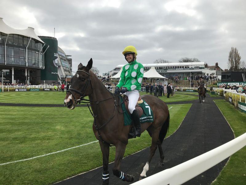 Pandora Bailey on her horse at Aintree yesterday