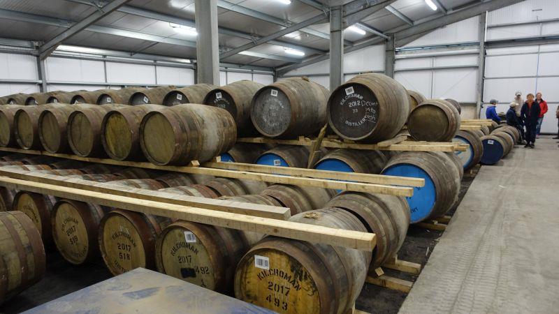 Casks of whiskey in the Kilchoman Distillery
