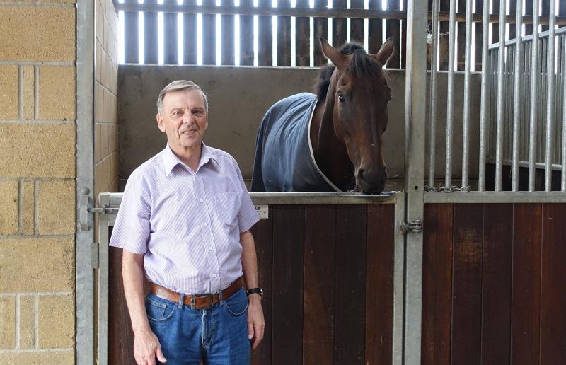 Terry Morrison with Harry Topper.. Terry is Ellie's Grandfather.. Terry works at Cheltenham Racecourse during the winter making sure we go to the right areas on the stands....