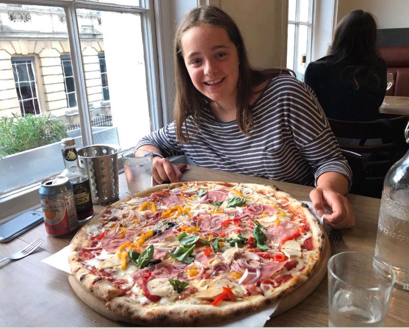 Georgina Wills and her Pizza last night...she shared it with Archie
