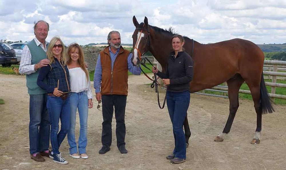 Members of the Mindy Partnership with their horse Laval Noir yesterday. Andrew, Patsy, Mindy and Sandy
