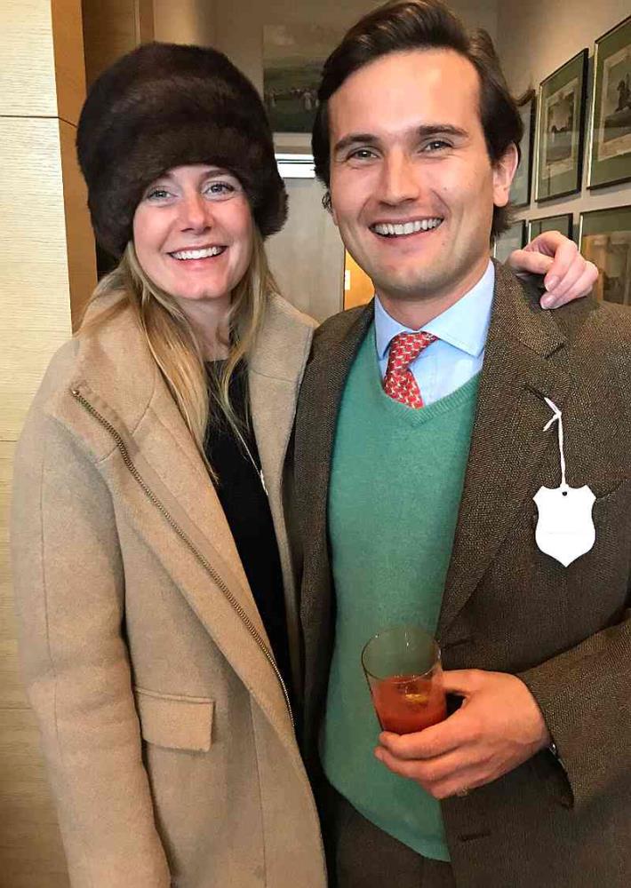 Two of Harry Baileys mates at Cheltenham yesterday. Amanda Bossom and Henry Larthe.. Henry used to have a share in a horse here last season