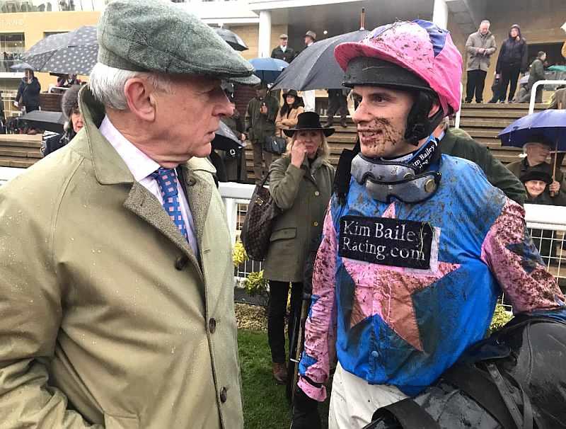 John Perriss talking to David Bass after Rocky's Treasure finished 3rd at Cheltenham on Saturday