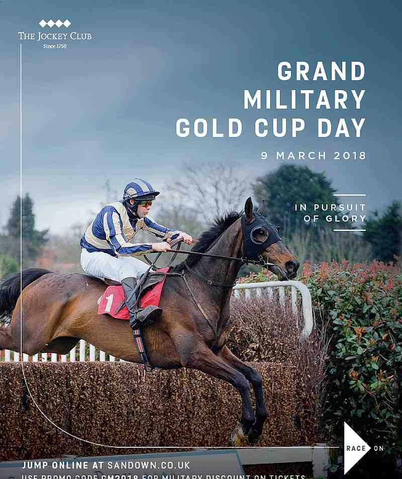 This is Sandown's marketing for March 9..Guy Disney rides in the Royal Artillery Gold Cup at Sandown today..
