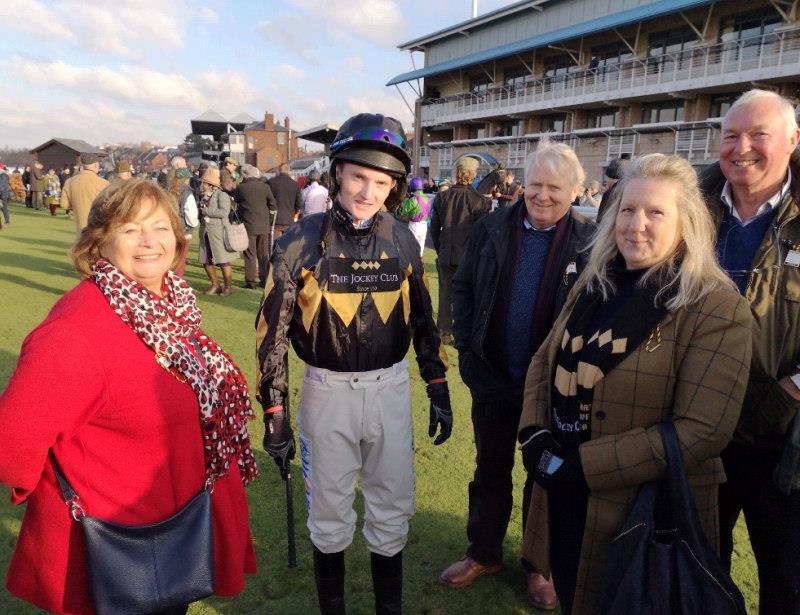 Jockey Mikey Hamill with some of Hes No Trouble's  owners
