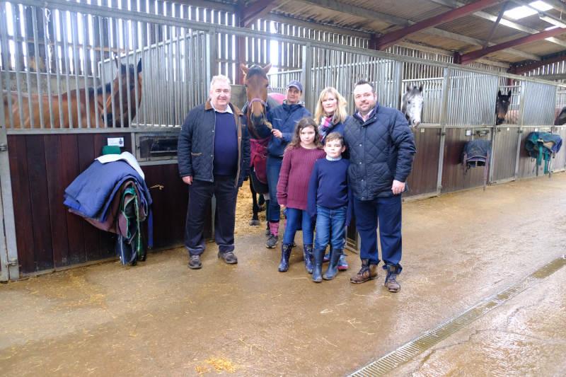The Brotherton Family with their horse Subway Surf before she left for Ascot. Ron, Rebecca, Harry, Joanna and Ian