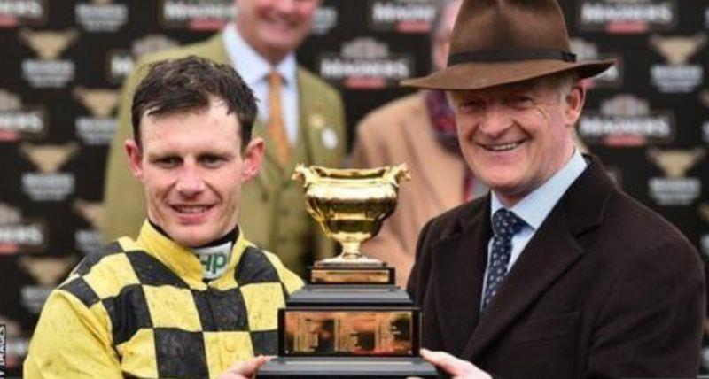 Paul Townend and Willie Mullins with his illusive Cheltenham Magniers Gold Cup