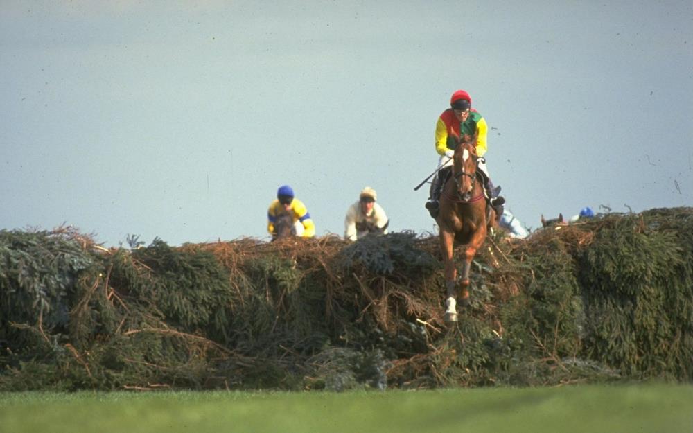 Mr Frisk jumping the last in the Grand National
