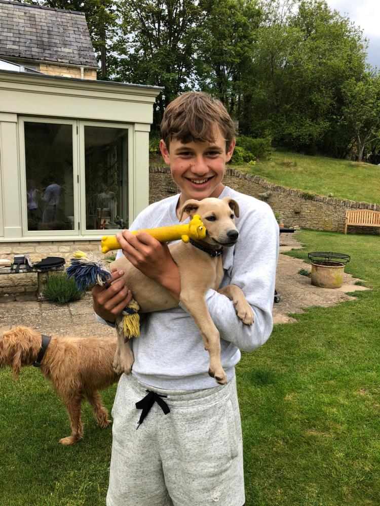 Archie with his puppy Gilbert..
