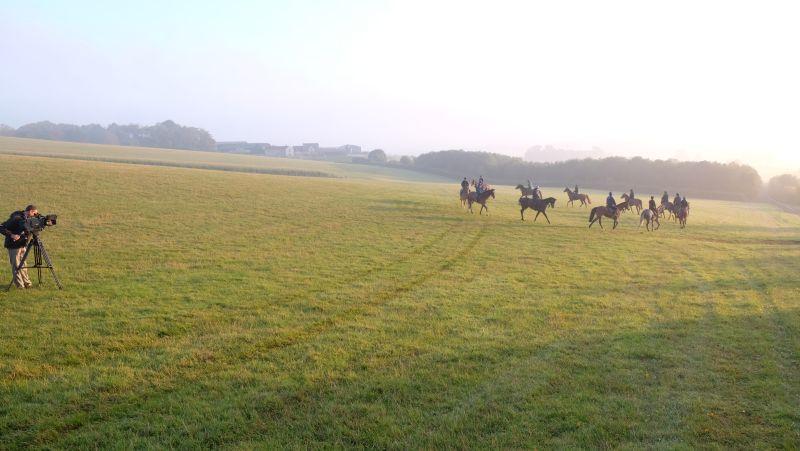 Filming the horses walking at the side of the gallop