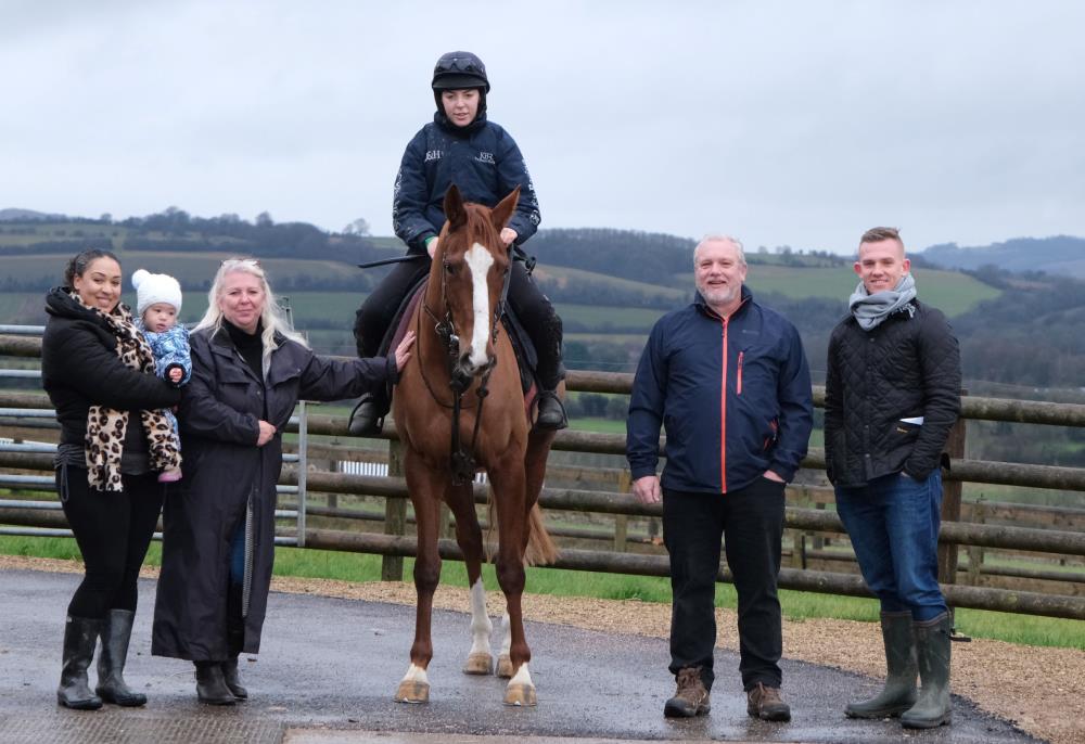 The Wright family with their horse the 3 year old filly by Presenting out of Wild Rhubarb