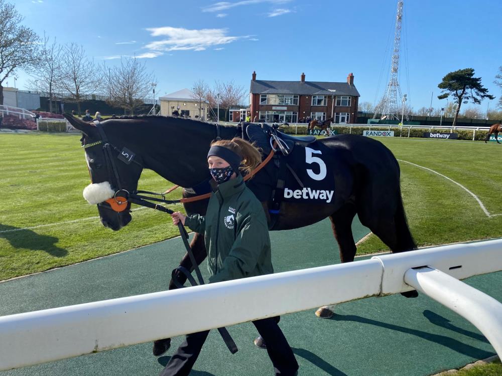 Happygolucky in the paddock before his race at Aintree with Stevie..
