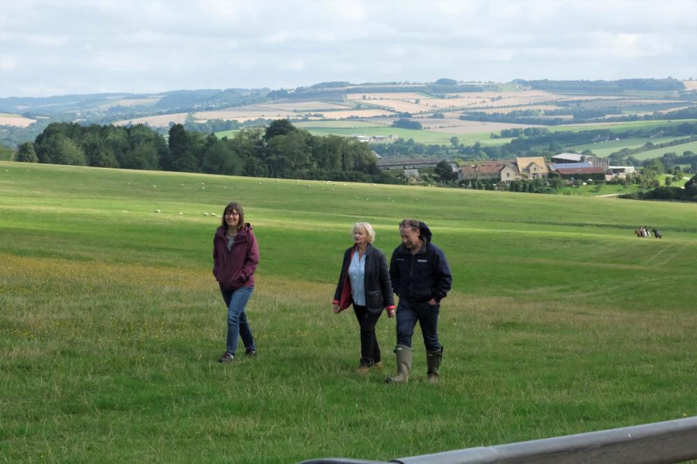 Lisa, Gillian and Peter walking up the gallop field