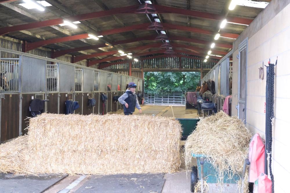First barn with straw ready to go in the boxes while the horses are out on excercise