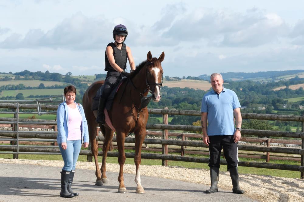 Jo and Neil Brooke with their KBRS horse Percy Veering.. Hebe is riding and it is her birthday tomorrow