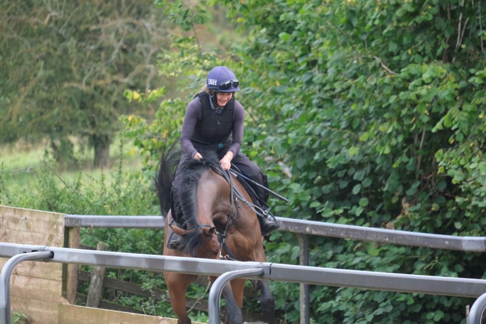 Only Mirella keeps smiling when her horse (3 year old Telescope out of Jennifer Eccles ) is fresh and mucking about at the bottom of the gallop