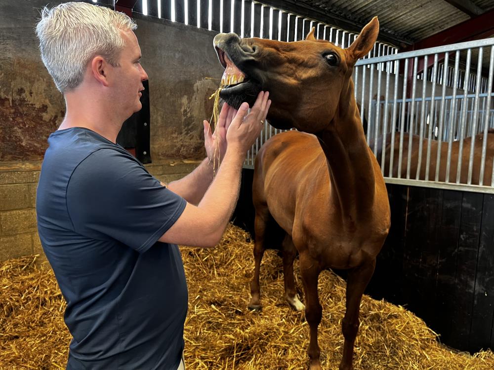 Lasse gets a good look at his horses teeth 