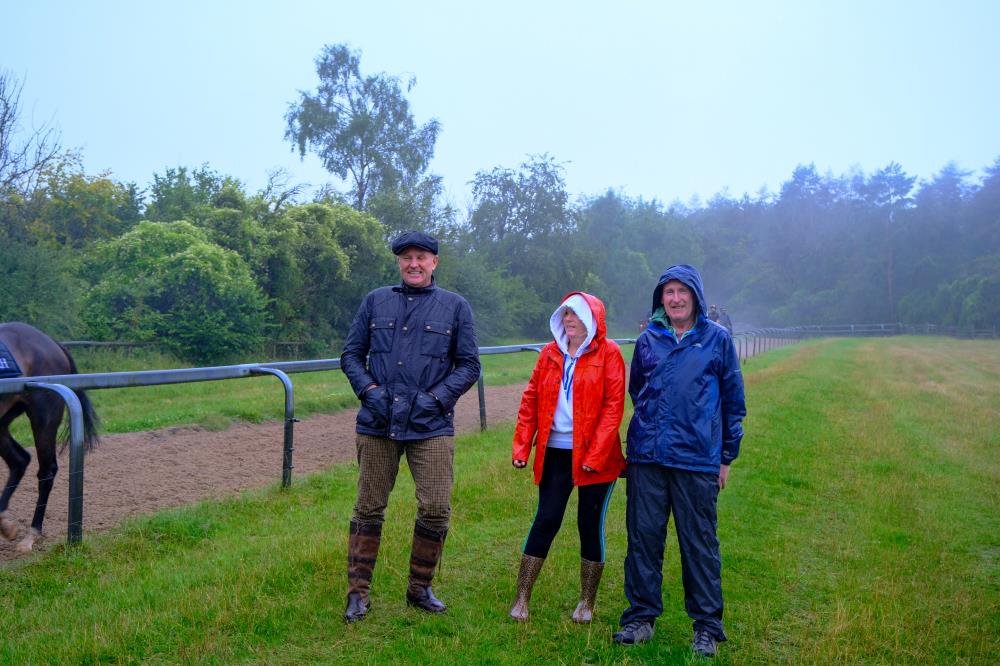 John, Cathy and Paul on the gallops.. wet wet wet..