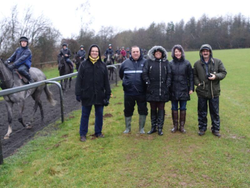 This mornings team for a morning on the gallops.. certainly a wet one!!