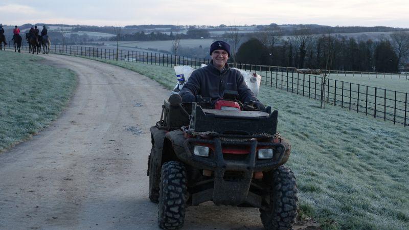 Two way traffic. Gordon off to feed some of his sheep on a cold morning..Gordon said it was minus 5