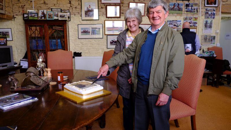 Pimm and Maurice cutting that cake.. 50 years on