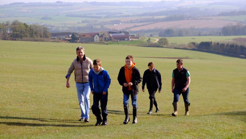 Ant Griffiths Archie Patrick Clarkson, Jake Ritblat and Mat walking up the hill to the gallops