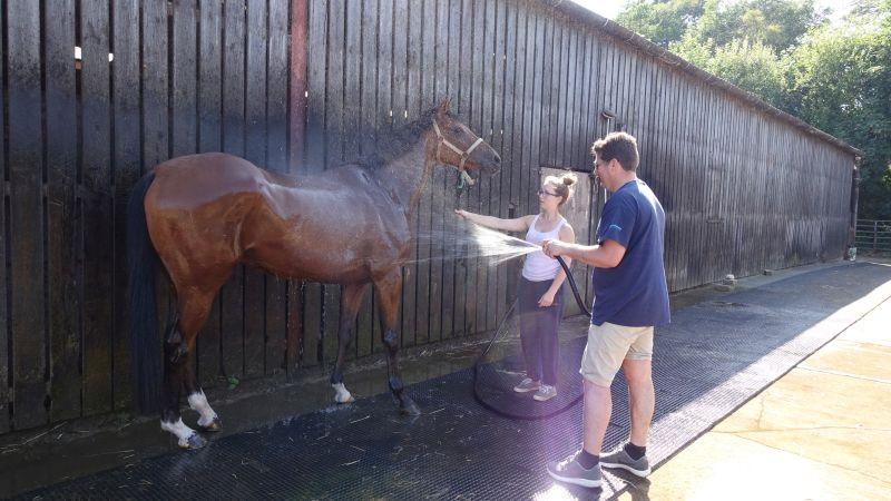 Whatcome Heights having a wash after coming in fromnthe field last night