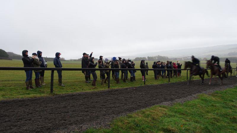 RAU students having walked up the gallops in the wet
